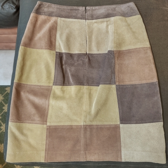 Unique Genuine Suede Leather Color Block Lined Skirt SZ 5/6 - Picture 2 of 5